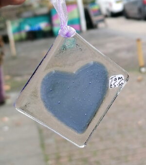 Fused Glass Heart Decoration - Light Blue