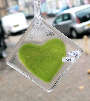 Fused Glass Heart Decoration - Lime Green