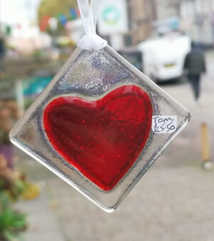 Fused Glass Heart Decoration - Red