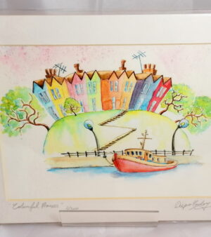Original Giclée Print - Colourful Houses - Mounted A4 print