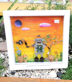 Original 3D Recycled Art - Gardening Bot