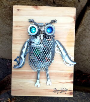 Original 3D Recycled Art - Light Up Owl