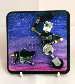 Cork-Backed Robot Coaster - Space Walkies (with Border)