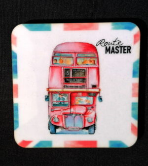 Coaster with London Route Master and Union Jack Background