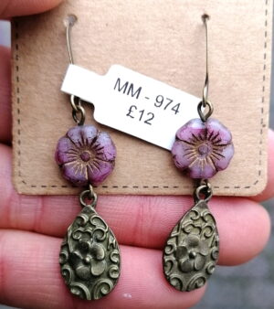Original Handmade Purple Gem Flower Earrings