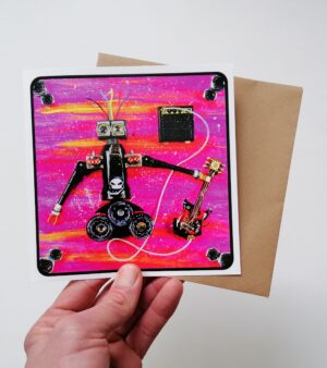 Square Recycled Robot Greeting Card - Rockin' Robot (Guitar Playing Robot)15cm x 15cm