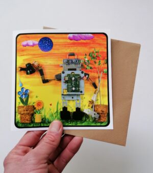 Recycled Robot Square Greeting Card - Gardening Bot (15cm x 15cm)