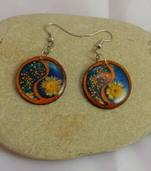 Handmade Pressed Flower Earrings With Wooden Frame - Blue Ying Yan