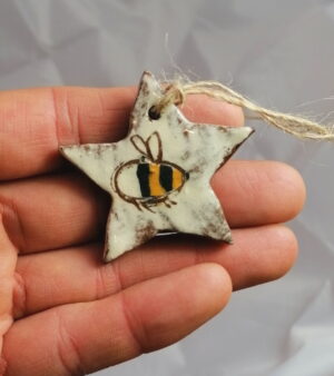 Handmade Pottery - Hanging Decoration - Star Shape With Bee