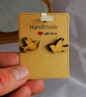 Original Handmade Wooden Studded Earrings - Bird Design