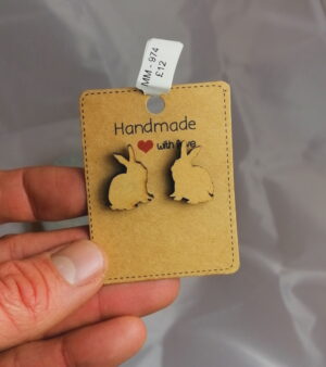 Original Handmade Wooden Studded Earrings - Rabbit Design