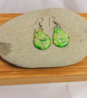 Handmade Pressed Flower Petal Earrings - Green Teardrop