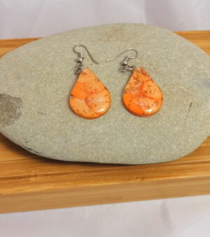 Handmade Pressed Flower Petal Earrings - Orange Teardrop