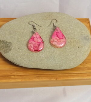 Handmade Pressed Flower Petal Earrings - Pink Teardrop