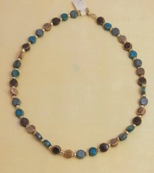 Ceramic Bead Necklace - Blue, Grey, Brown, Beige Tones