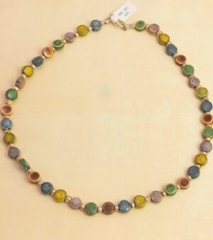 Ceramic Bead Necklace - Yellow, Brown, Grey, Green Tones