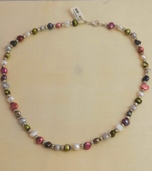 Freshwater Pearl Necklace - Green, White, Pink Colours