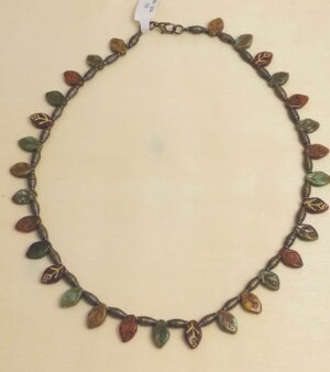 Leaf Necklace - Czech Glass Bead - Autumn Tones