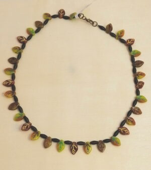 Leaf Necklace - Czech Glass Bead - Yellow, Green, Brown Tones