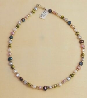 Freshwater Pearl Necklace - Green, Blue, White Colours