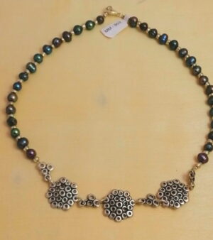 Freshwater Pearl Necklace - Metallic Green/Blue Colours