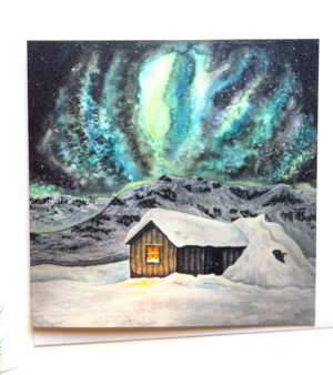 Original Square Greeting Card - Snowy Mountain Hut