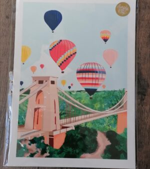 Original Unframed A4 Print - Clifton Suspension Bridge And Balloons (Close-Up)