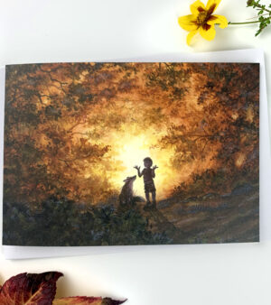 Rectangle Greeting Card -Boy And Fox