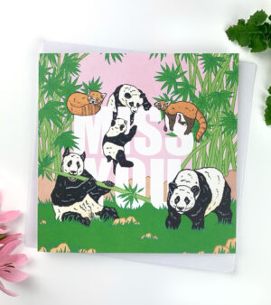 Square Greeting Card - Miss You Panda