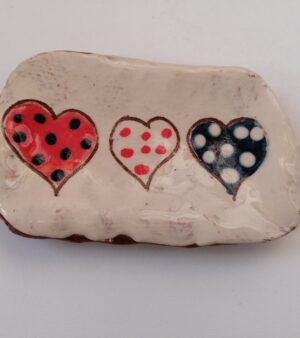 Handmade Pottery - Spoon Rest Small - Polkadot Hearts