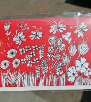 Original A6 Greeting Card - Red Flower Garden - ABB014