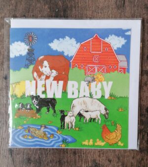 Square Greeting Card - New Baby - Farm Animals