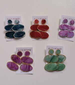 Original Resin Dangly Earrings - Gold/ Silver (Three Piece AP03)
