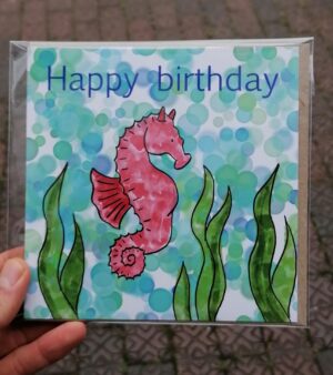 Square Greeting Card - Happy Birthday - Seahorse
