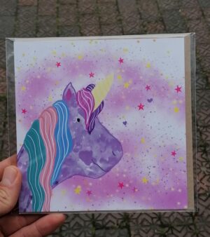 Square Greeting Card - Purple Unicorn