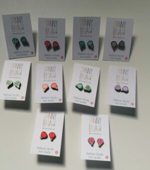 Original Wooden Stud Earrings - Hot Air Balloons (Various Colours) - ABB065
