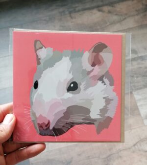 Square Greeting Card - Rat with Pink Background
