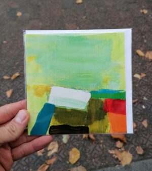 15cm x 15cm Original Greeting Card - Landscape - Misty Landscape (Light Green Background)