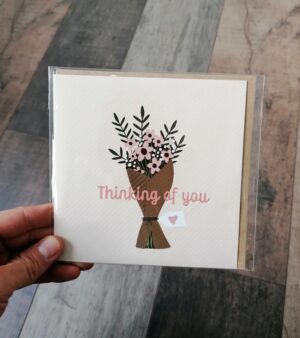 Square Greeting Card - Thinking of You (Beige w/ Bouquet of Flowers)