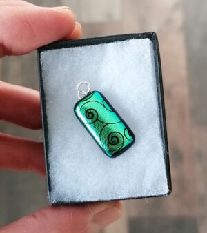Handmade Dichroic Glass Pendant - Metallic Green with Swirls