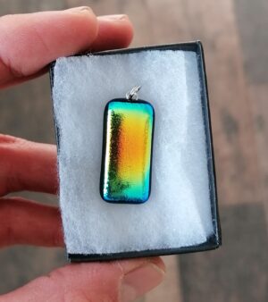 Handmade Dichroic Glass Pendant - Gold/Green