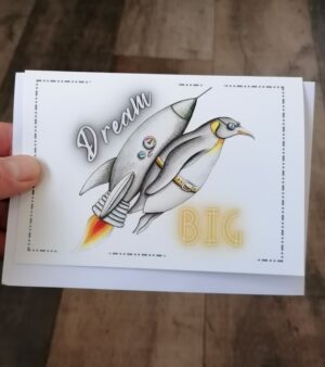Original A6 Greeting Card - Dream Big (Flying Penguin)