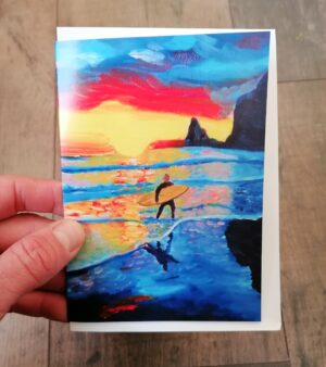 Original A6 Greeting Card - Sunset Surfer