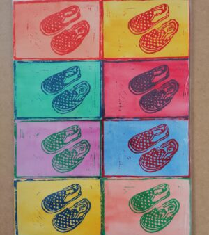 Lino Print "Colourful Vans" (41.7cm x 29.7cm)