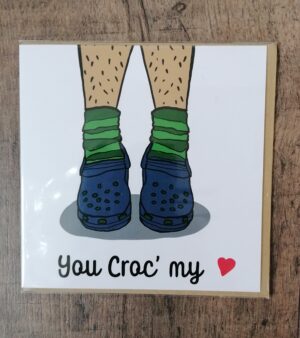 Square Valentine's Day Greeting Card - You Croc My Heart (Blue Crocs Design)