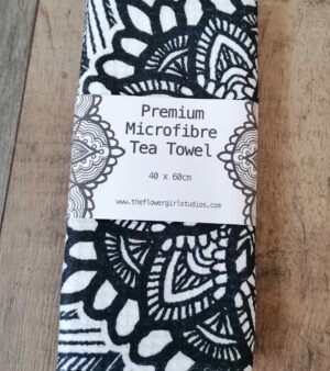 Microfibre Waffle Tea Towel - Black And White Mandala