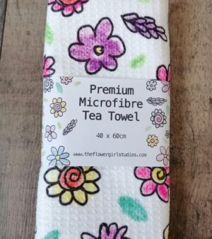 Microfibre Waffle Tea Towel - Doodle Flowers