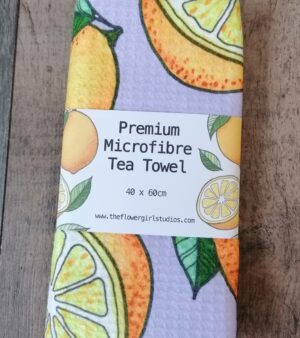 Microfibre Waffle Tea Towel - Lilac Lemons