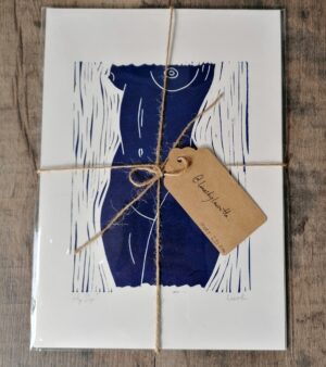 Original A4 Lino Print - "Hip Dips" (Cobalt Blue on Ivory Paper)