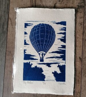 Original A5 Lino Print - "Big Balloon" (Navy Blue)